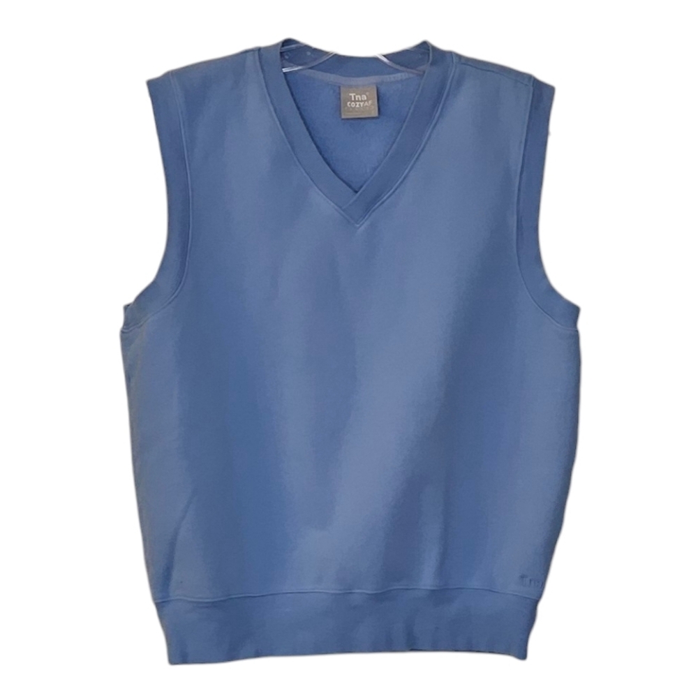 TNA Cozy AF Blue Fleece Academia V-neck Vest size small